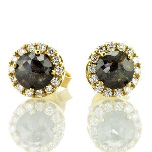 Diamond Halo Earrings Round Fancy Gray 14K Yellow Gold 1.16 TCW